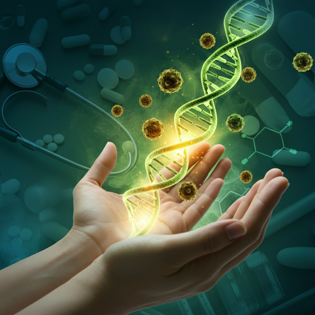 hands holding dna stem cells